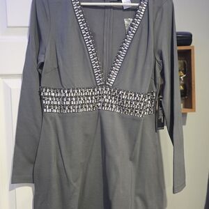 VENUS Gray Mini Dress with Silver Accents